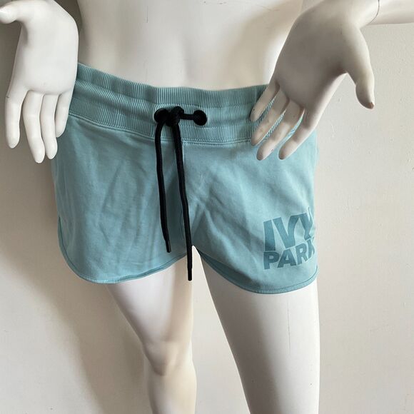 Ivy Park Elastic Waist Shadow Logo Drawstring Terry Shorts Pale Blue XL - Picture 6 of 10